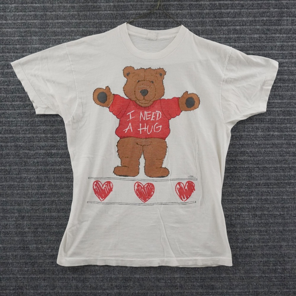 Vintage 80s BVD I Need A Hug Bear T-shirt Adult L White Single Stitch 1987